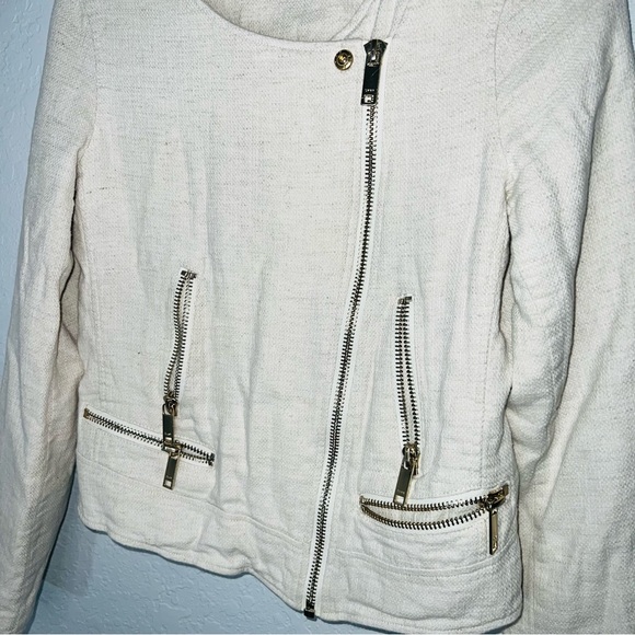 DKNY Linen Blend Moto Jacket w Wide Lapels Asymmetric Zip Front Size XS - Picture 5 of 10